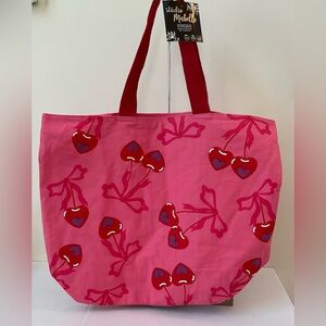 Canvas Pink Tote Cherry Bow Bag